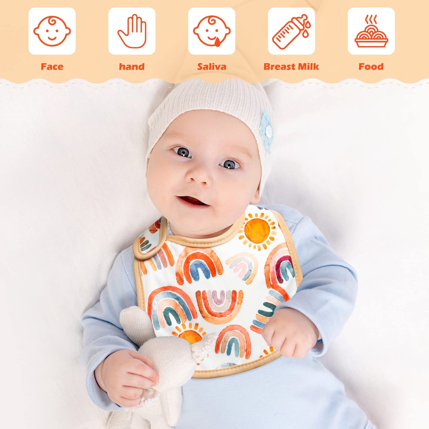 7Pcs Cotton Waterproof Baby Bibs Hook Loop Closure Newborn Bib Keepsake Baby Gift for Drooling Feeding Eating
