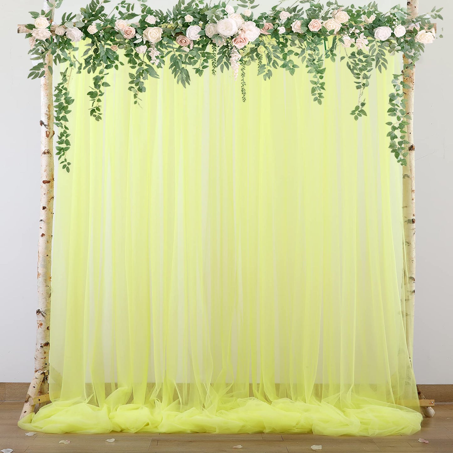 Champagne Tulle Backdrop Curtain for Parties Wedding 10ft×8ft Champagne Sheer Backdrop Curtains for Baby Shower Bridal Shower Reception Birthday Party Christmas Photoshoot Decorations 2 Panels