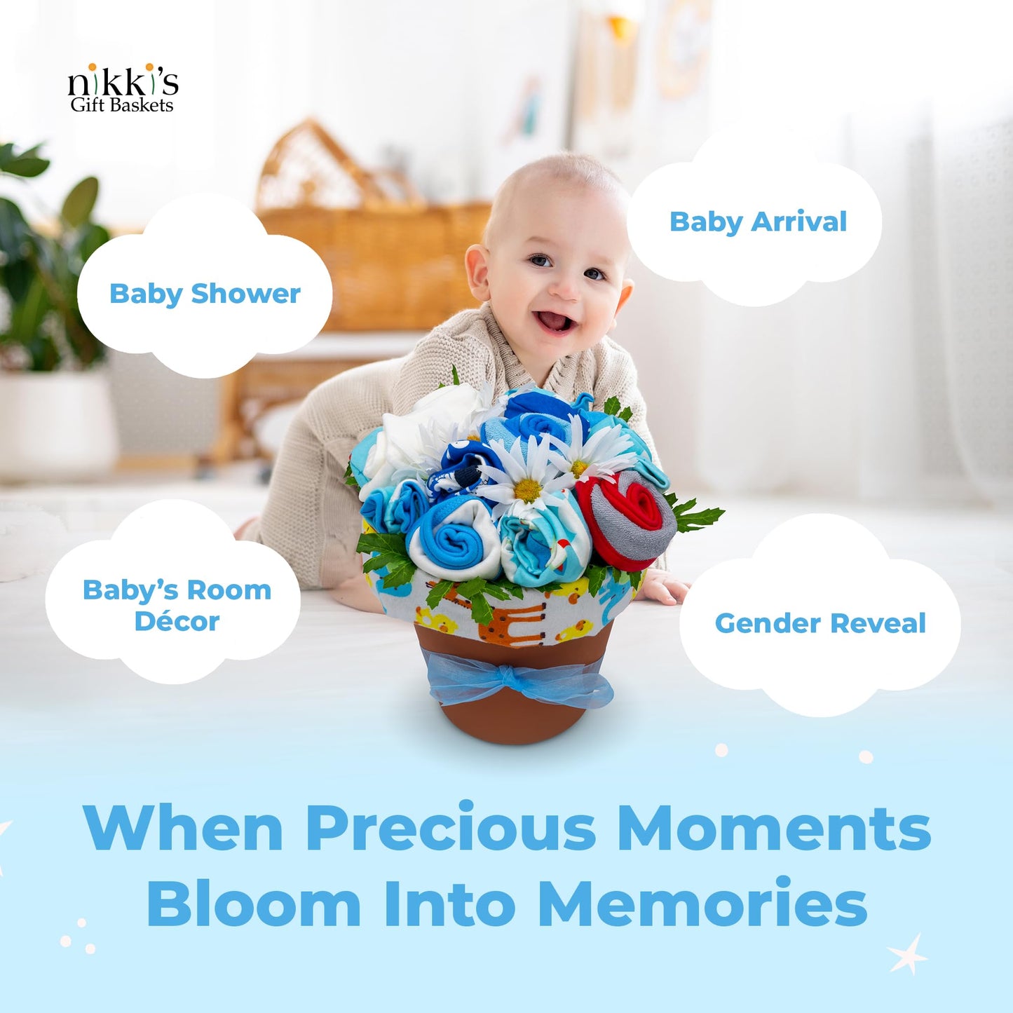 Deluxe Baby Blossom - Baby Girl Outfits | Newborn Baby Girl Gift Set | Baby Gift Basket for Expecting Moms | New Baby Gift Basket | Pink Baby Gift Set | Clothing Flower Bouquet | Nikki's Gift Baskets
