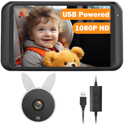 USB Baby Car Camera Plug-Play, 4.5" 1080P Easy Setup Backseat Camera with Flexible 360 Rotation, Clear Picture Rear Facing Car Seat Baby Monitor