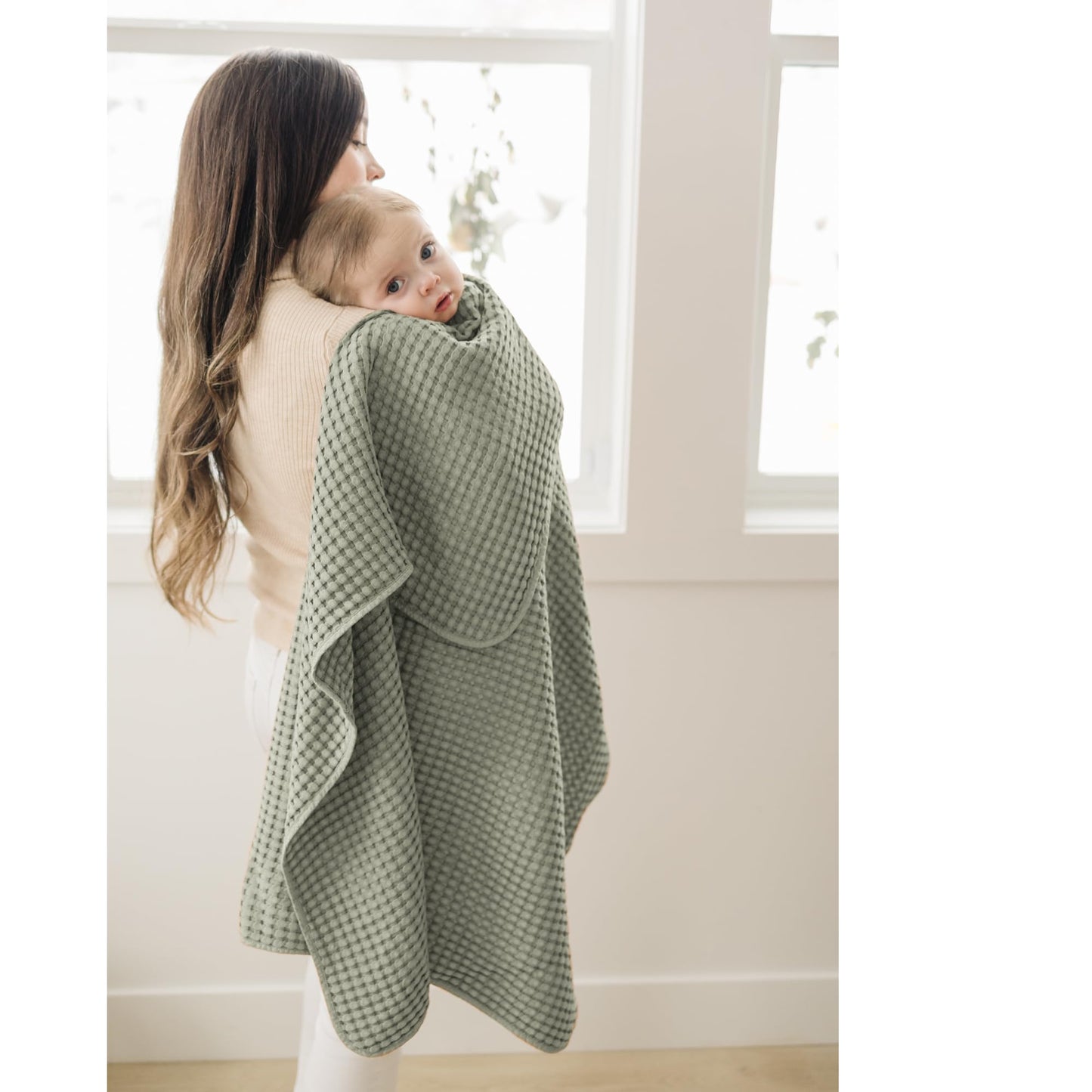 Konssy Waffle Baby Blanket - Soft & Cozy Nursery Swaddle Blanket, Lightweight Toddler Throw for Boys & Girls, Ideal for Wrapping (Oat)