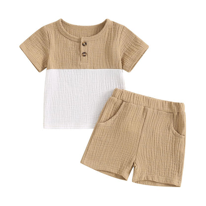 fhutpw Baby Boy Summer Outfits Henley Shirt Soft Pocket Short Sleeve Tops & Shorts Sets Infant 3 6 12 18 Months 2T Clothes