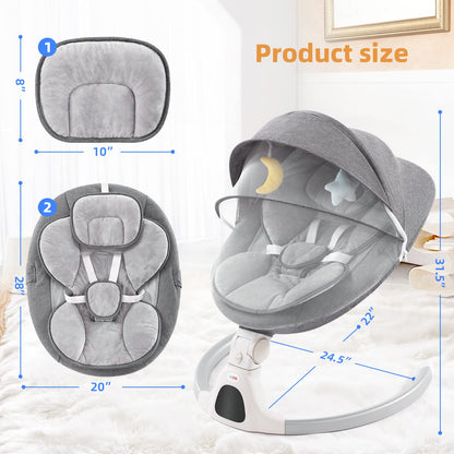 Jaoul Baby Swing for Infants - Electric Portable Newborn Bouncer With Bluetooth Touch Screen/Remote Control, Timing Function, 5 Speeds, 3 Seat Positions for Boys and Girls (Pink)