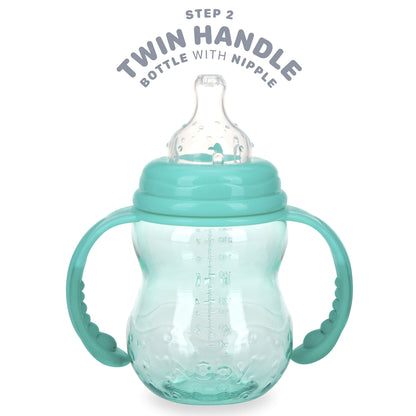 Nuby 3 in 1 Baby Bottle to Training Sippy Cup - 8 Oz Toddler Cups Spill Proof with Soft Spout, Nipple & Removable Grip Handles - Dishwasher Safe (Blue)