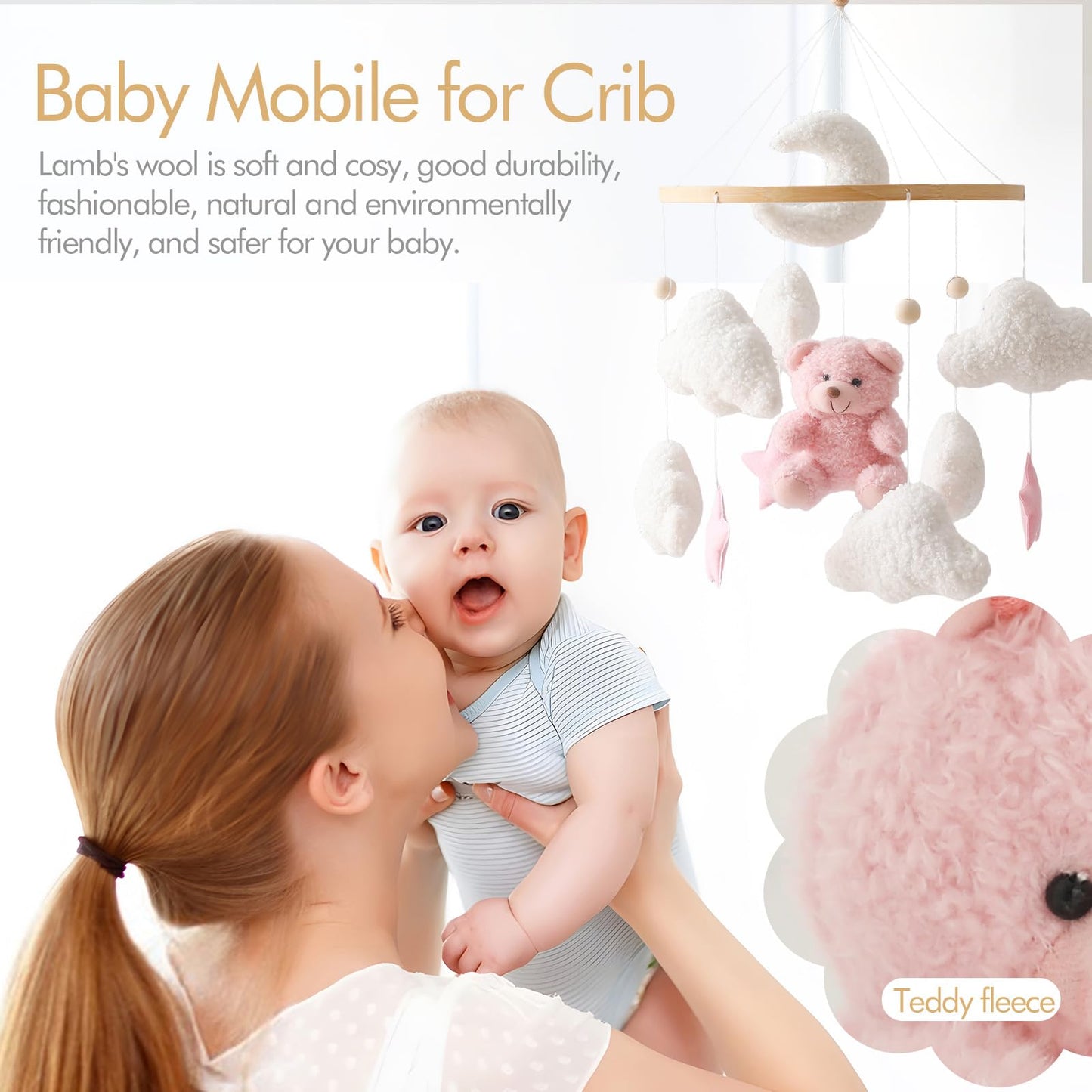 EERKEOD Baby Crib Mobile Bear Nursery Mobile for Boys Girls Teddy Velvet Mobile Nursery Decor for Infant Bedroom Hanging Baby Mobile for Bassinet Newborn Baby Gift（Brown Bear）