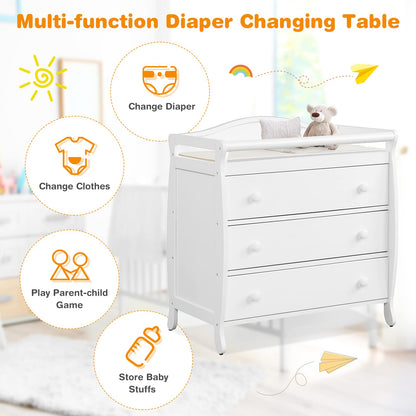 Costzon 3-Drawer Changing Table, Infant Diaper Changing Station with Drawers, Safety Rails & Strap, Baby Changing Table Dresser for Nursery, Easy Assembly (Brown)