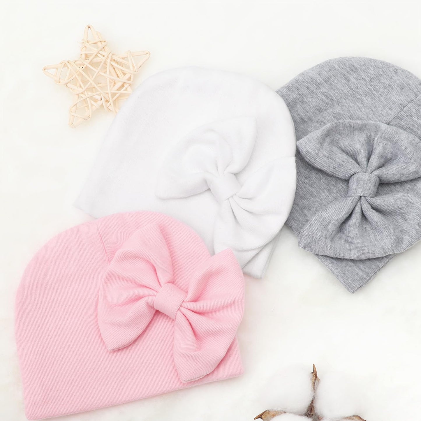 DRESHOW BQUBO 3 Pack Baby Swaddle Sleep Sacks Baby Swaddling Blanket Wrap Newborn Swaddle Sack with Big Bow Hat for Boys Girls 6-12 Lbs Newborns & 0-3 Months Girls Boys