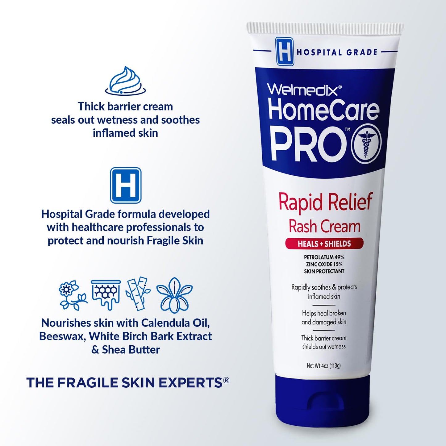 Rapid Relief Diaper Rash Cream with Zinc Oxide, Hospital Grade Barrier Cream for Adults, and Babies with Fragile or Sensitive Skin (4oz Tube, Pack of 3)