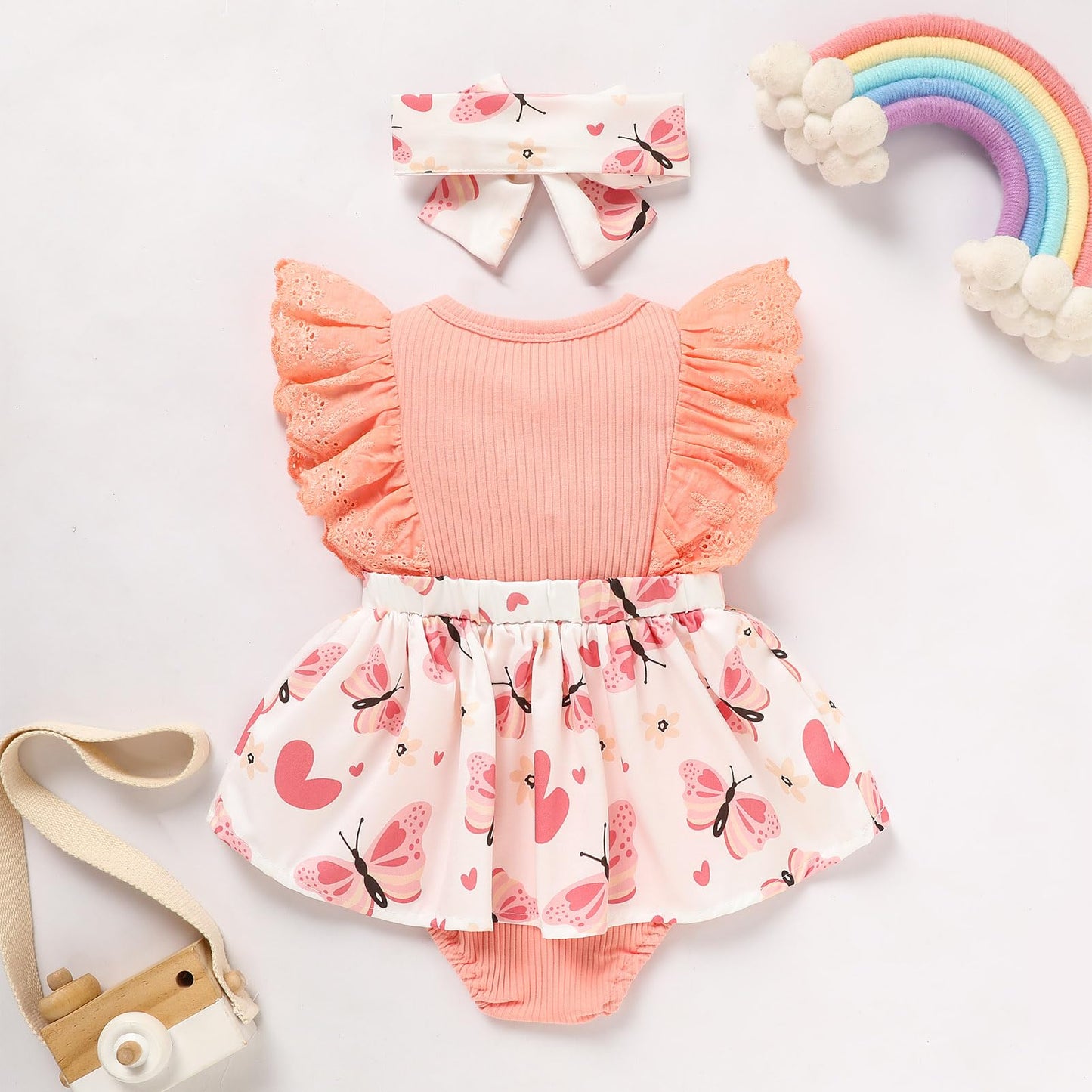 Sinhoon Baby Girl Clothes Newborn Ruffled Sleeveless Romper Floral Dreesy Bodysuit Heaedband 3pcs Baby Girl Summer Clothes