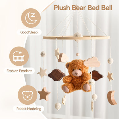 EERKEOD Baby Crib Mobile Bear Nursery Mobile for Boys Girls Teddy Velvet Mobile Nursery Decor for Infant Bedroom Hanging Baby Mobile for Bassinet Newborn Baby Gift（Brown Bear）