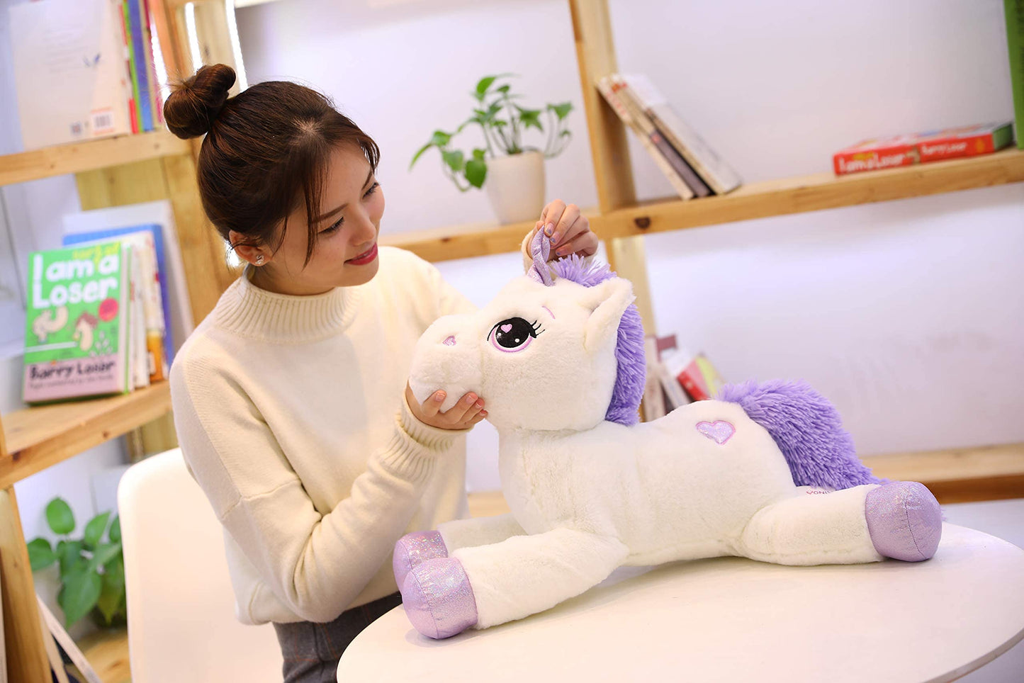 43" Giant Unicorn Stuffed Animal, Unicorn Plush Pillow Toys Big Plushy Fluffy, Gift for Girls Kids Boys Girlfriend, White & Purple