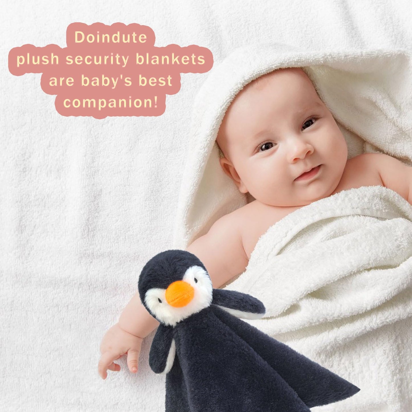 Baby Gray Penguin Soft Stuffed Animal Security Blanket, Plush Penguin Character Lovey Blanket, Baby Shower/Nursery Gift, Newborn Infant Toddler Snuggle Blankie for Girls Boys, 14 Inches