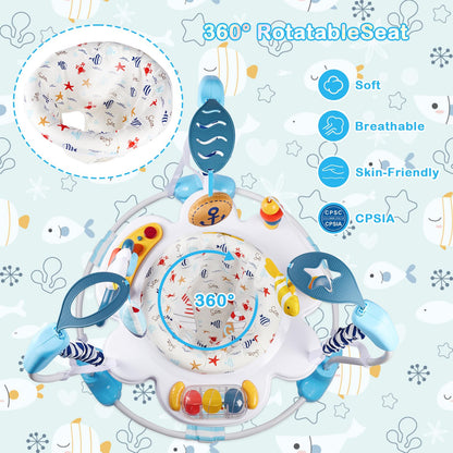 Baby Activity Center, Infant Jumpers and Bouncers with Music, Lights, Infant Toys, 360°Rotating Seat, 3 Adjustable Heights, Baby Play and Learning Center for 6+ Months