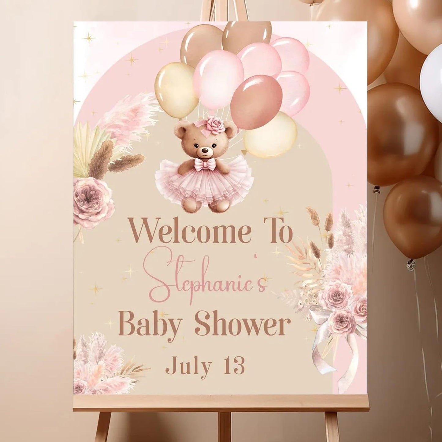 Personalized We Can Bearly Wait Baby Shower Welcome Sign, Welcome to Baby Shower Sign - Teddy Bear & Balloon Theme Décor #5