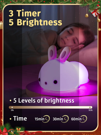 One Fire Night Light for Kids Bunny Cute Lamp, Kawaii 16 Colors Kids Night Light Baby Night Light Lamp, Rechargeable Toddler Night Light for Baby Nursery Night Light,Kids Lamp Nightlight for Kids Room