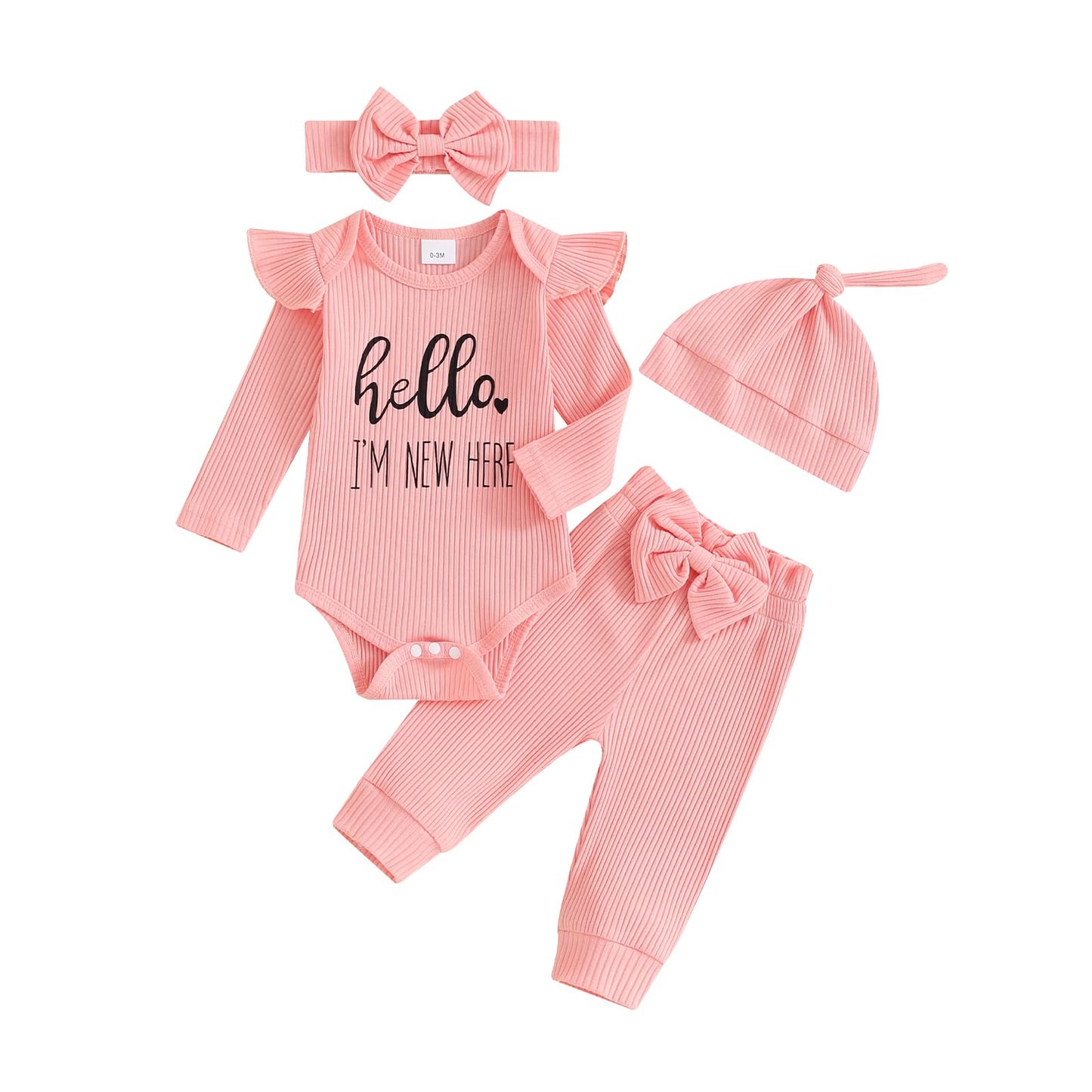 Hello World Newborn Outfit Baby Girl Going Home Outfit Ruffle Ribbed Romper Top Floral Pants Set Cute Summer Clothes