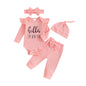 Hello World Newborn Outfit Baby Girl Going Home Outfit Ruffle Ribbed Romper Top Floral Pants Set Cute Summer Clothes