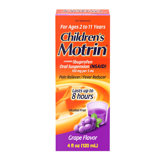 Motrin Children's Oral Suspension 100mg Ibuprofen Medicine, NSAID Fever Reducer & Pain Reliever for Minor Aches & Pains Due to Cold & Flu, Dye Free, Alcohol-Free, Berry Flavored, 8 fl. oz