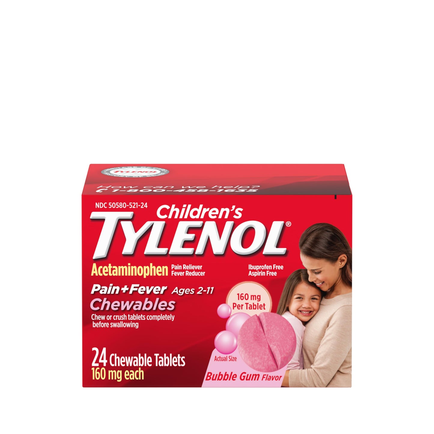Tylenol Children's Chewables with 160 mg Acetaminophen, Pain Reliever & Fever Reducer for Kids' Cold + Flu Symptoms, Headache, Sore Throat & Toothache, Aspirin-Free, Grape Flavor, 24 ct