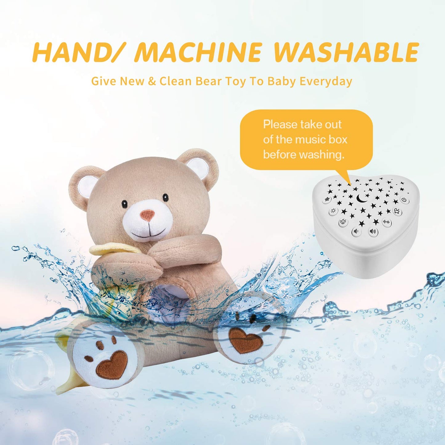 BEREST Baby Sleep Soother Bedtime Bunny with Starry Projector Night Light, Plush Stuffed Animal for Newborn Infants, Lullaby Music, White Noise, Mother's Heartbeat for Boys & Girls Shower Gifts