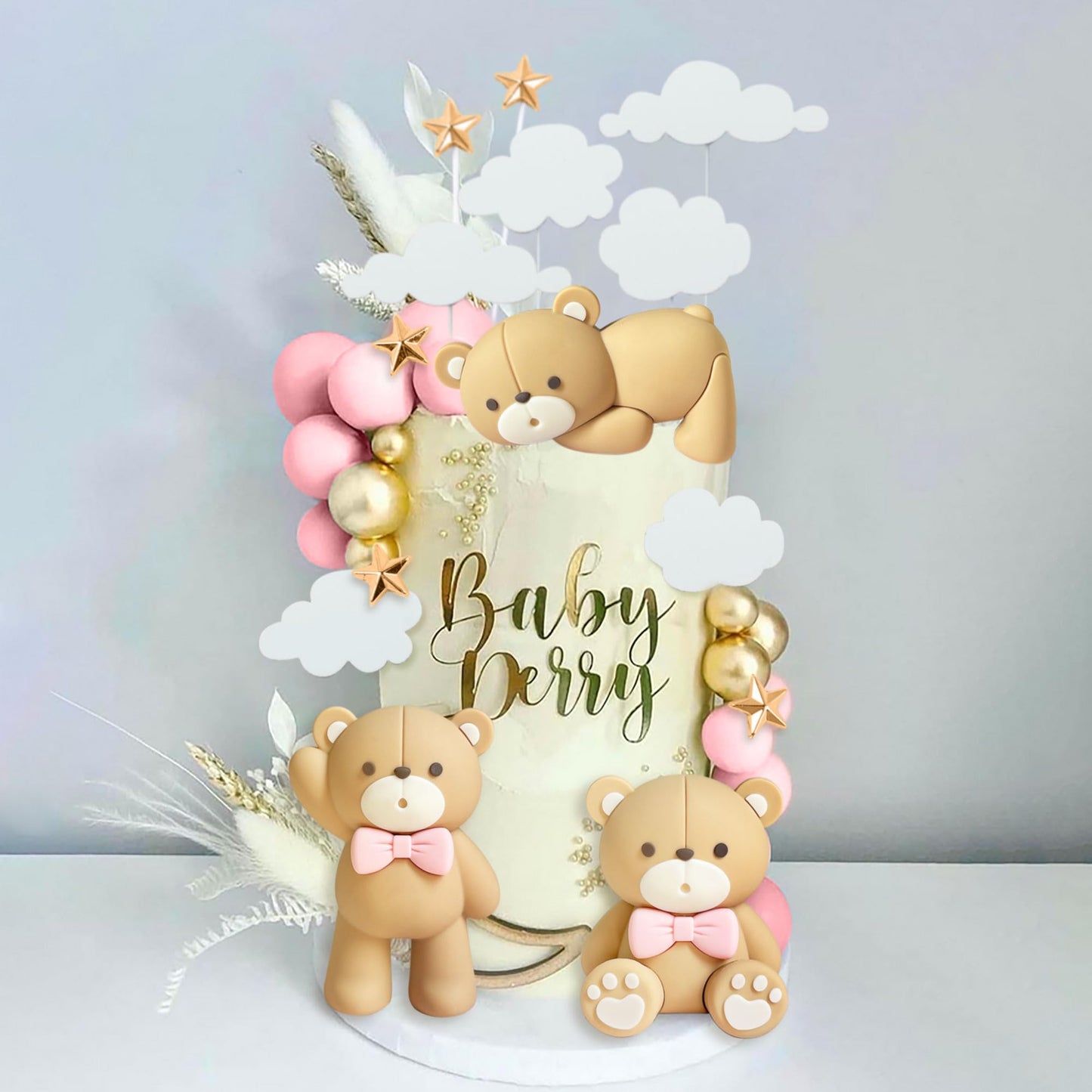 JeVenis Luxury Pink Bear Cake Decoration Baby Bear Baby Shower Cake Topper Bears Train Cake Decoration Baby Shower Birthday Cake Decoration