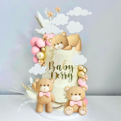 JeVenis Luxury Pink Bear Cake Decoration Baby Bear Baby Shower Cake Topper Bears Train Cake Decoration Baby Shower Birthday Cake Decoration