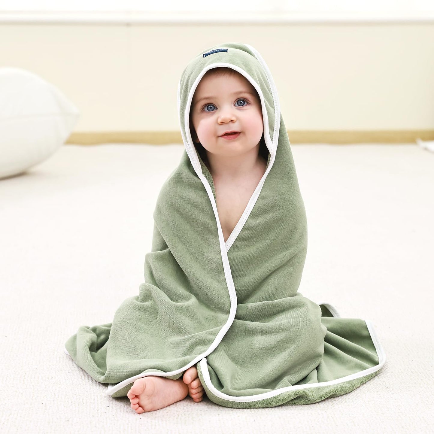 GRSSDER Baby Hooded Towel 2 Pack for Newborn, Super Soft Bath Towels with Original Design, Ultra Absorbent Knit Terry, Large Toddler Towels with Hood for Girls, Shower Gifts for Infant, 34"x 34"
