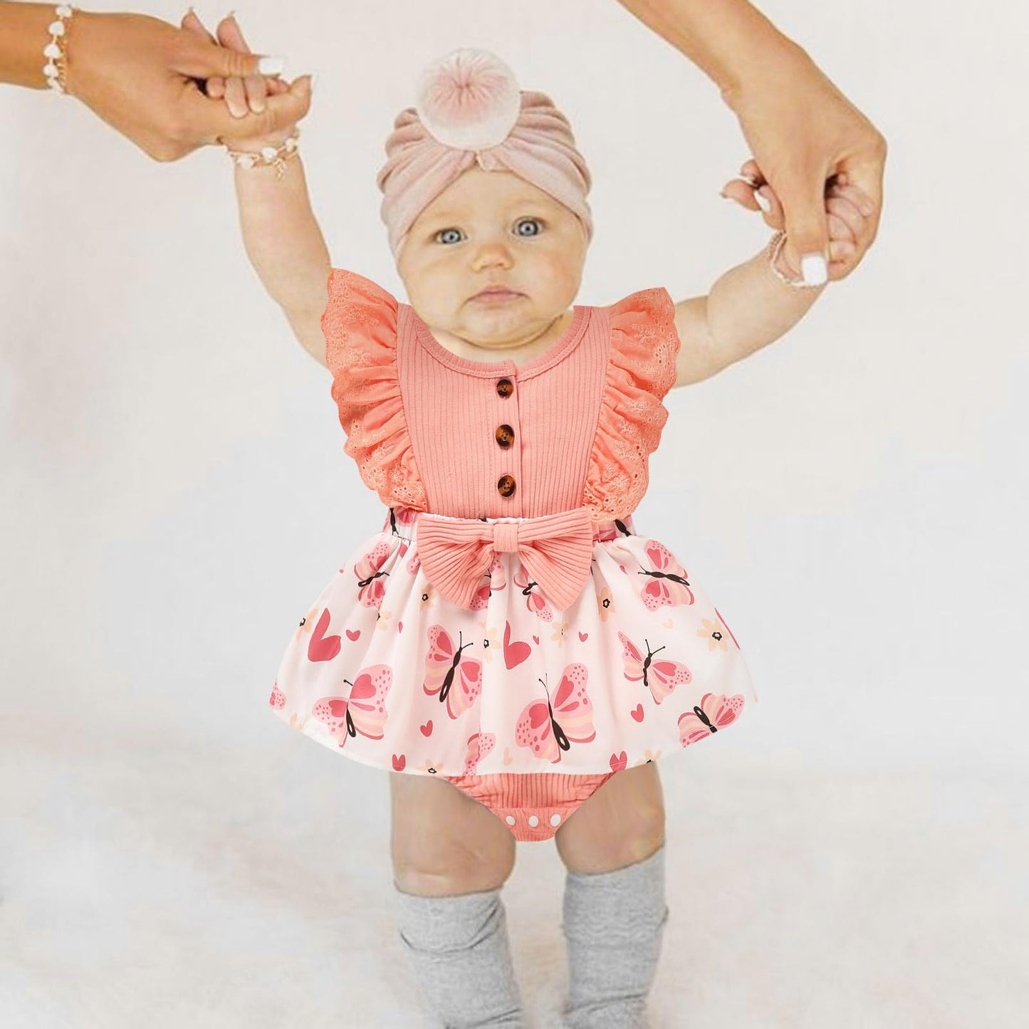 Sinhoon Baby Girl Clothes Newborn Ruffled Sleeveless Romper Floral Dreesy Bodysuit Heaedband 3pcs Baby Girl Summer Clothes
