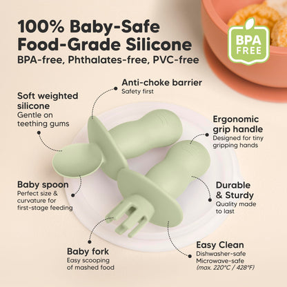 KeaBabies 4-Pack Silicone Baby Spoons and Forks Set - Baby Led Weaning Utensils 6-12 Months, Self Feeding Toddler Spoon & Fork for Training, Teething, Easy to Hold, BPA-Free Silicone (Roseate)