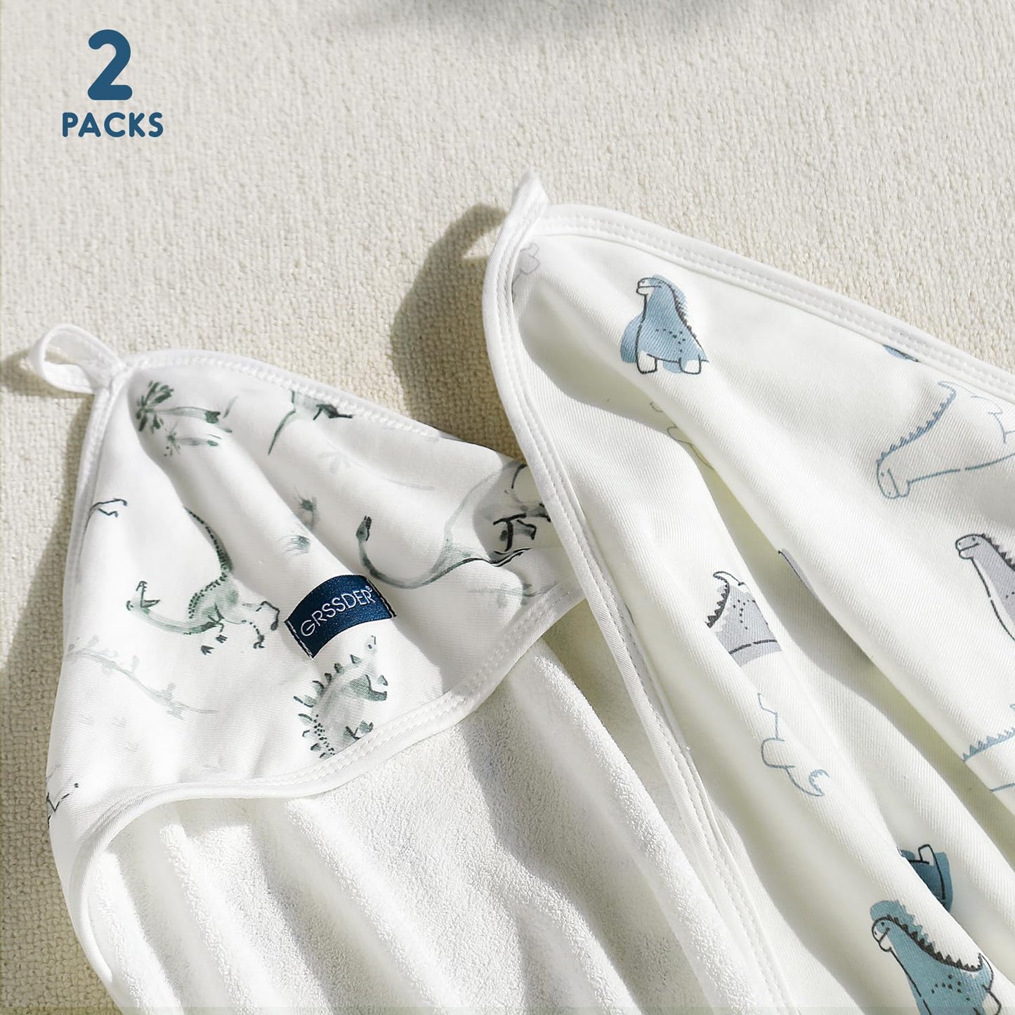 GRSSDER Baby Hooded Towel 2 Pack for Newborn, Super Soft Bath Towels with Original Design, Ultra Absorbent Knit Terry, Large Toddler Towels with Hood for Girls, Shower Gifts for Infant, 34"x 34"