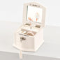 Wooden Musical Jewelry Box for girls with Mirror and Key Lock, Gift for Kids on Birthdays and Holidays (Pink, Small) (Beige, Small)
