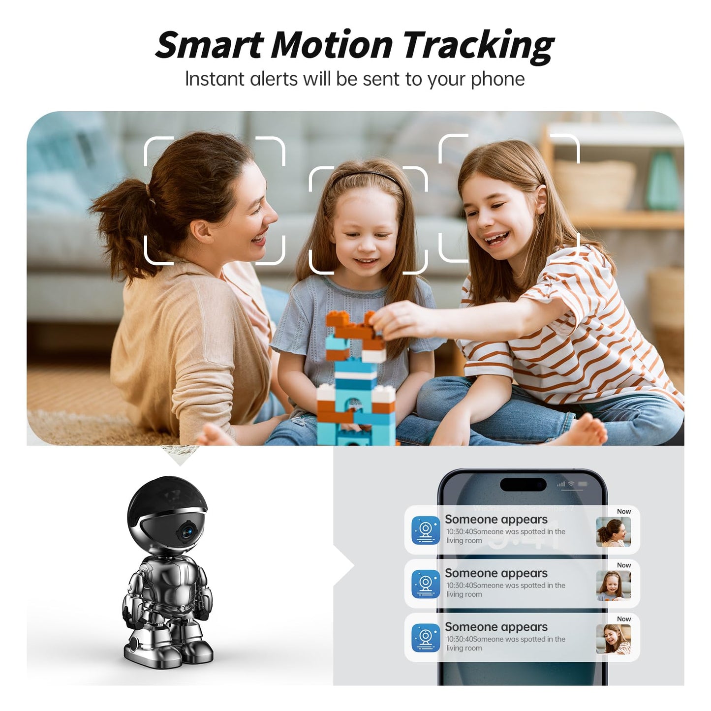 Robot Security Camera,Indoor Camera Robot,5G/2.4Ghz WiFi Robot Cameras for Home Security,Pet/Baby Camera with Phone App Motion Detection and Alarm,Home Security Two-Way Talk, Human Detection