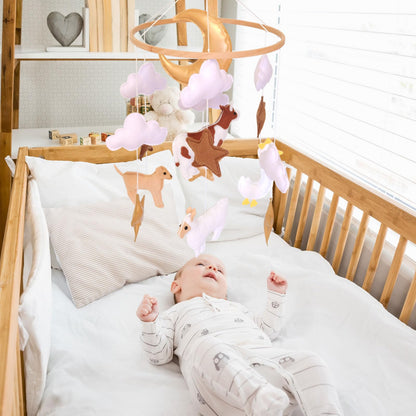 Farm Animals Baby Mobile, Mobile for Crib, Crib Mobile for Boys and Girls, Nursery Mobile for Bassinet, Pack and Play, Cows, Sheep, Golden Retriever, Goose, Moon