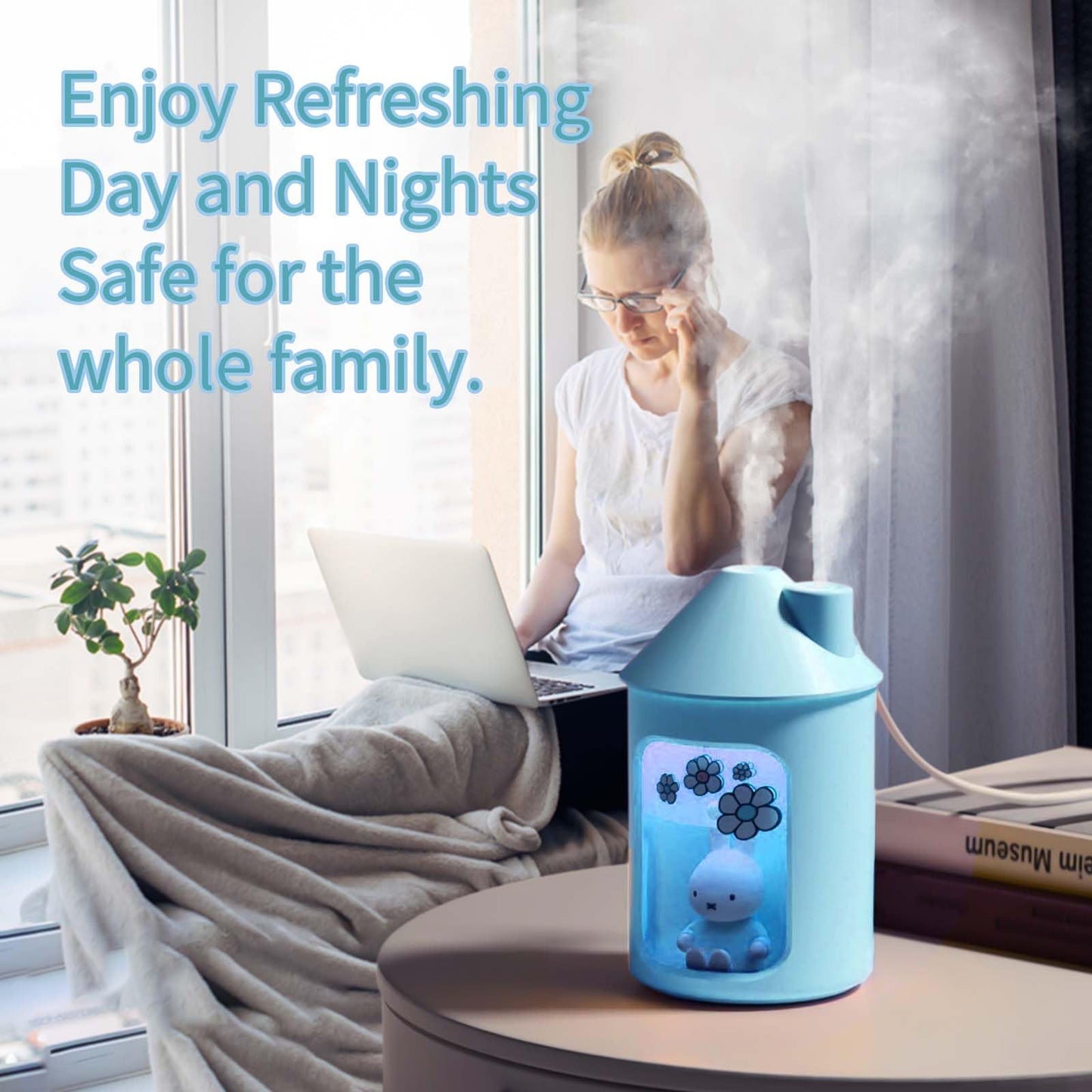 Mipow x miffy BTA700M Cool Mist Humidifier for Bedroom,Ultrasonic Quiet Humidifier with Night Light,450 ML Double Spray Humidifiers for Nursery,Office Indoor Plants (Pink)