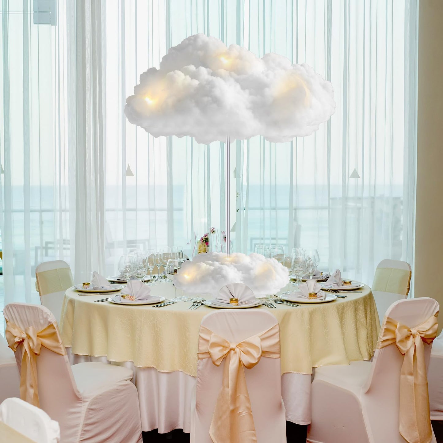 Wettarn 6 Set Cloud 3D Cloud LED DIY Lights Baby Shower Cloud Table Decor Hanging Cloud for Ceiling LED Cloud Kit Fake Cloud Ornament Artificial Cotton Cloud Prop for Wedding Bridal Party Room Decor