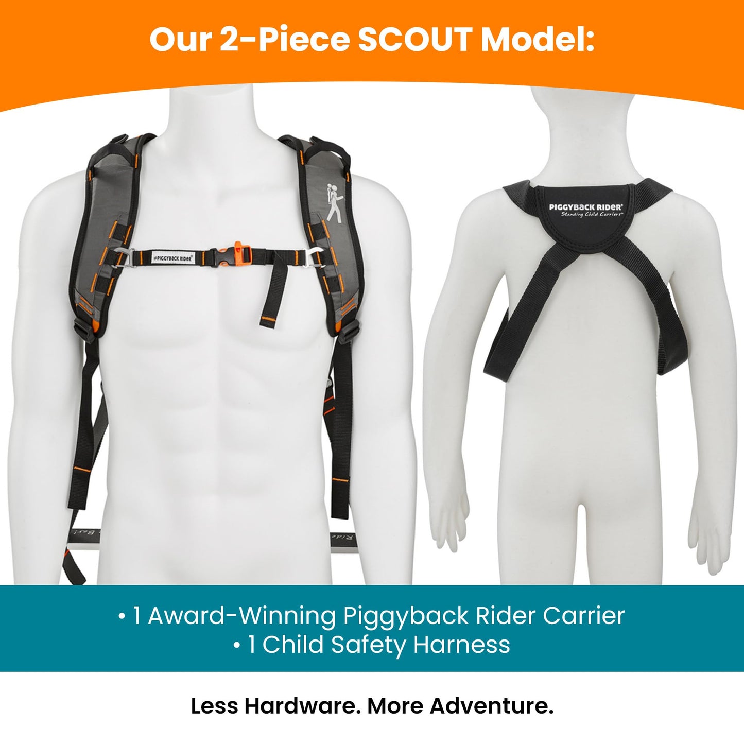 Piggyback SCOUT Toddler Carrier Backpack Deluxe - 6 Piece Set: Hip Belt, Carry Bag, Side Pocket, Mud Flap, Water Bottle & Selfie Stick Holders - For Ages 2-4 (Under 50 lbs) - Hiking & Travel