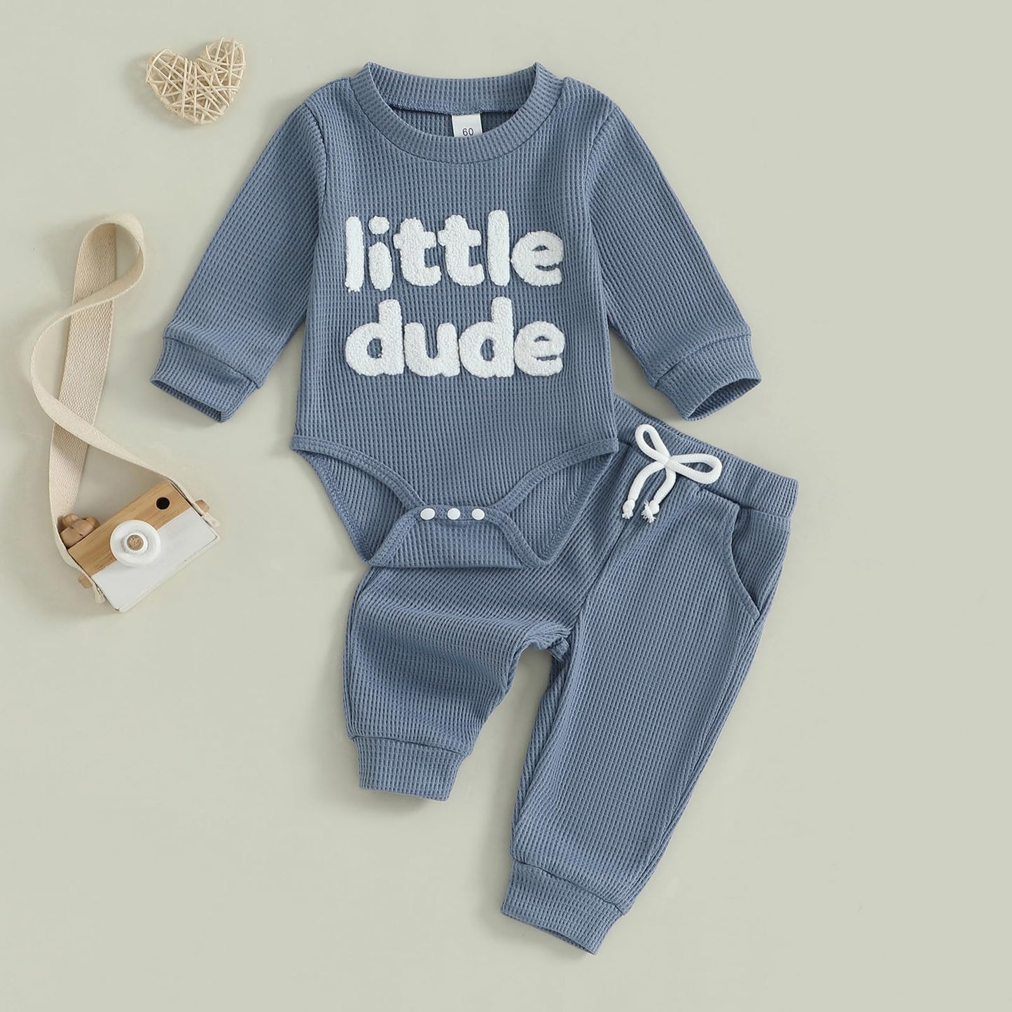 Douhoow Baby Boy Clothes Letters Embroidered Baby Sweatshirt Romper Waffle Pants Set Infant Boy Fall Winter Outfits