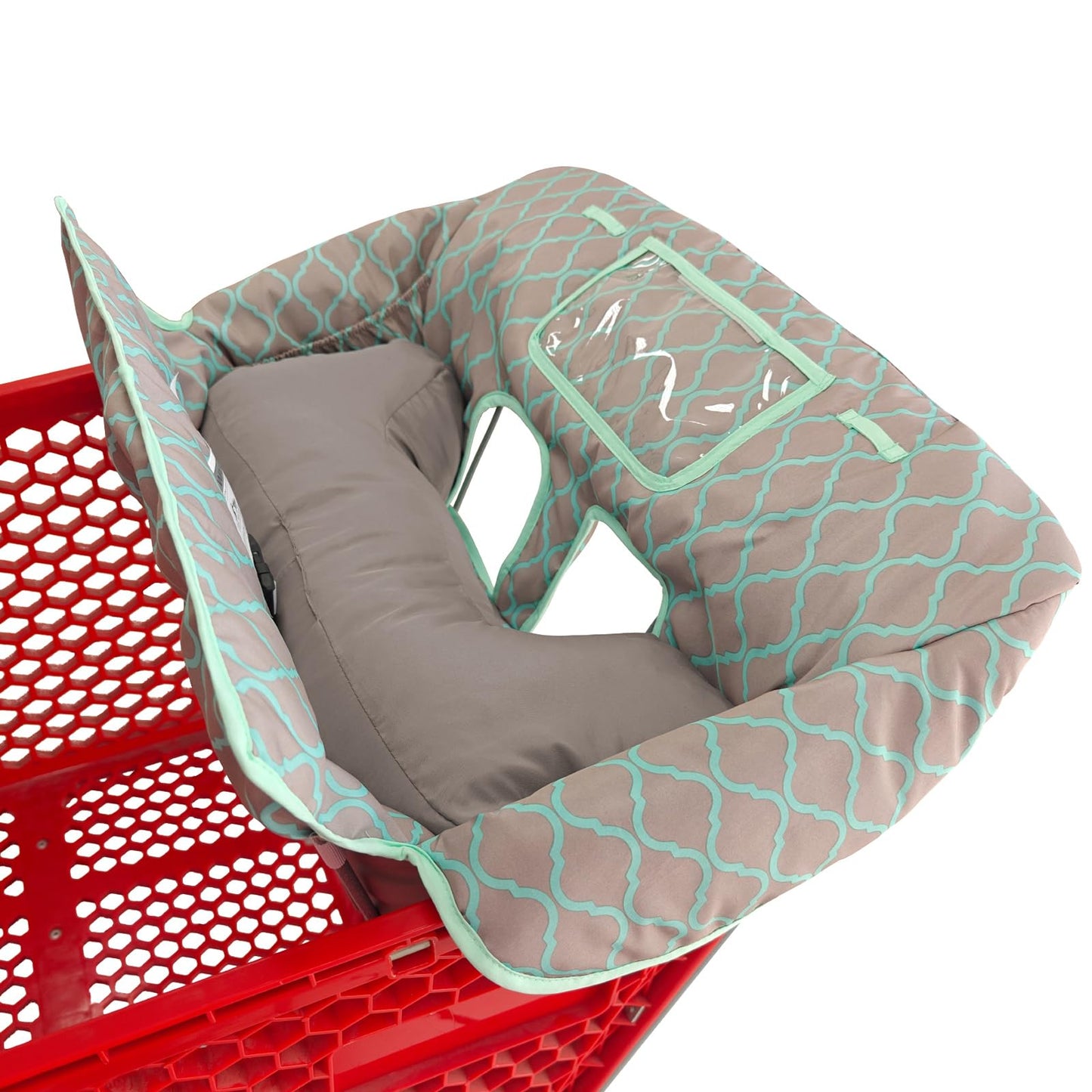 Soft Pillow Attached 2-in-1 Shopping Cart and High Chair Cover for Baby, Cotton Padded Cart Cover, Fold'n Roll Style, Portable with Carry Bag (Blue Elephant)