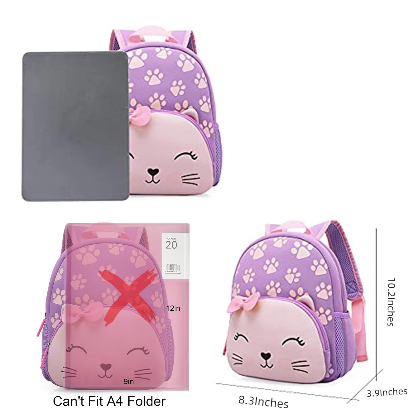 KK CRAFTS Preschool Backpack Toddler Neoprene Animal Schoolbag Lunch backpack for Kids Boys Girls(Dinosaur)