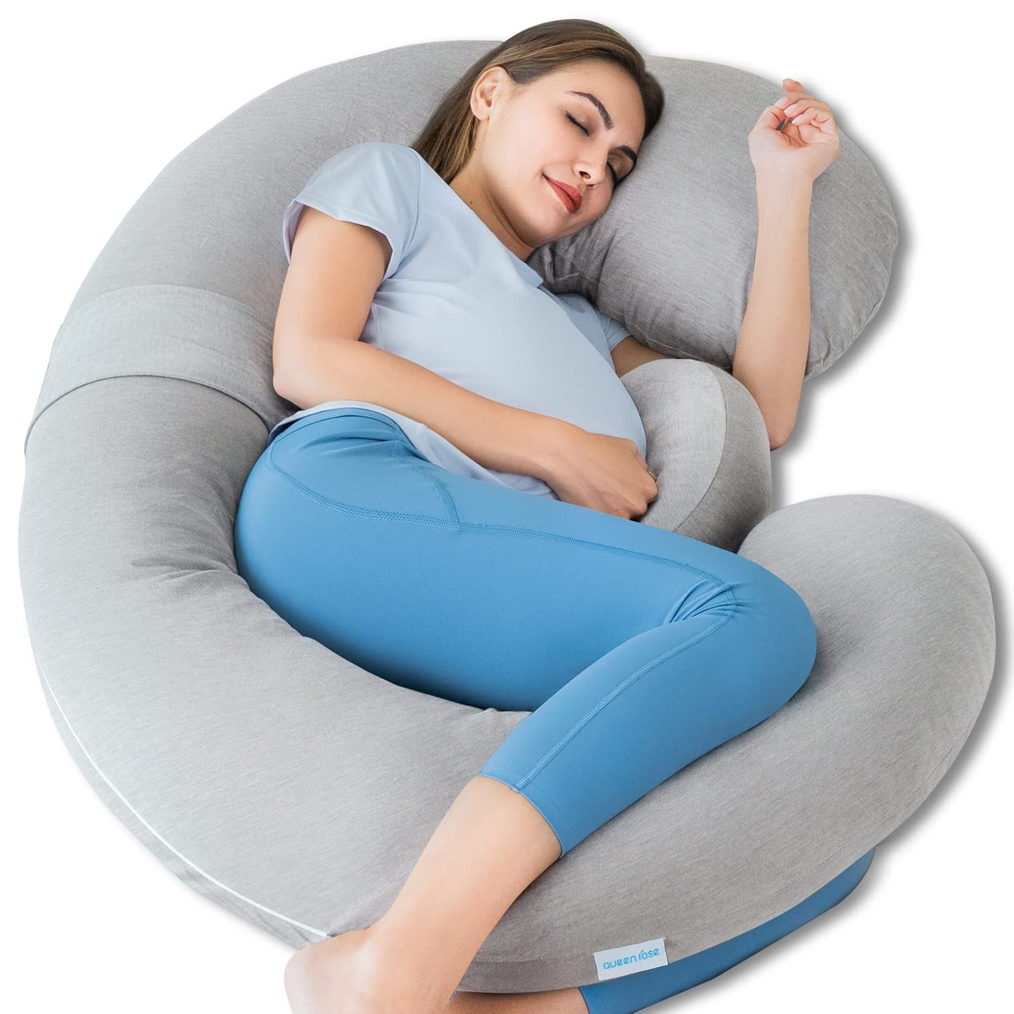 QUEEN ROSE Cooling Pregnancy Pillows,E Shaped Full Body Pillow for Sleeping, with Pregnancy Wedge Pillow for Belly Support, 60 Inch Maternity Pillow for Side Sleeper, Cooling Rayon Cover, Purple