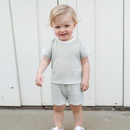 VISGOGO Baby Boy Girls Toddler Summer Outfit Striped T-shirt Toddler Boy Summer Clothes 6 12 18 Months 2 3 4 5 T Short Set