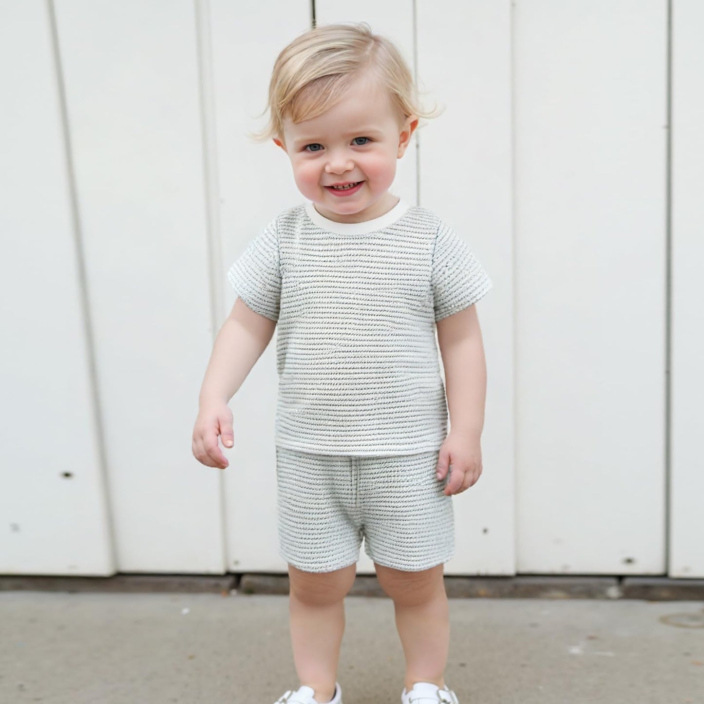 VISGOGO Baby Boy Girls Toddler Summer Outfit Striped T-shirt Toddler Boy Summer Clothes 6 12 18 Months 2 3 4 5 T Short Set