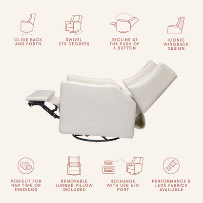 Babyletto Kiwi Electric Power Glider Recliner Nursery Chair w/ USB Ports - Water & Stain Resistant Glider Rocking Chair for Nursery - GREENGUARD Gold Certified Swivel Rocker Recliner Chair - Cream