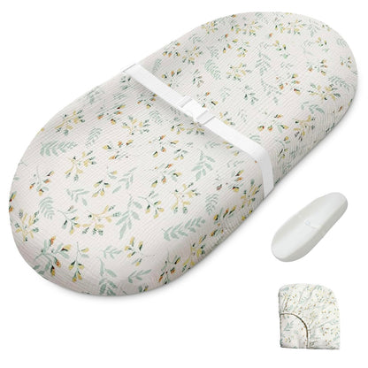 Blissful Diary Muslin Baby Changing Pad with Waterproof Lining Foam, Diaper Changing Table Pad with Cover for Dressers (Monstera, Avocado)