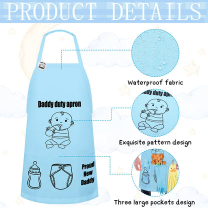 7 Pcs Daddy Duty Apron Diaper Duty Apron New Dad Gifts for Baby Shower Gender Reveal First Time New Dad Gifts (Black,Classic)