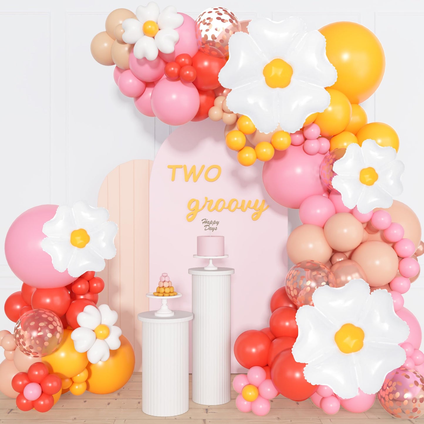 168Pcs Daisy Balloon Arch Garland Kit, Pastel Blue Orange Yellow Purple Confetti Daisy Wild Flower Balloons for Boho Two Groovy One Birthday Floral Girl Baby Shower Spring Wedding Party Decorations