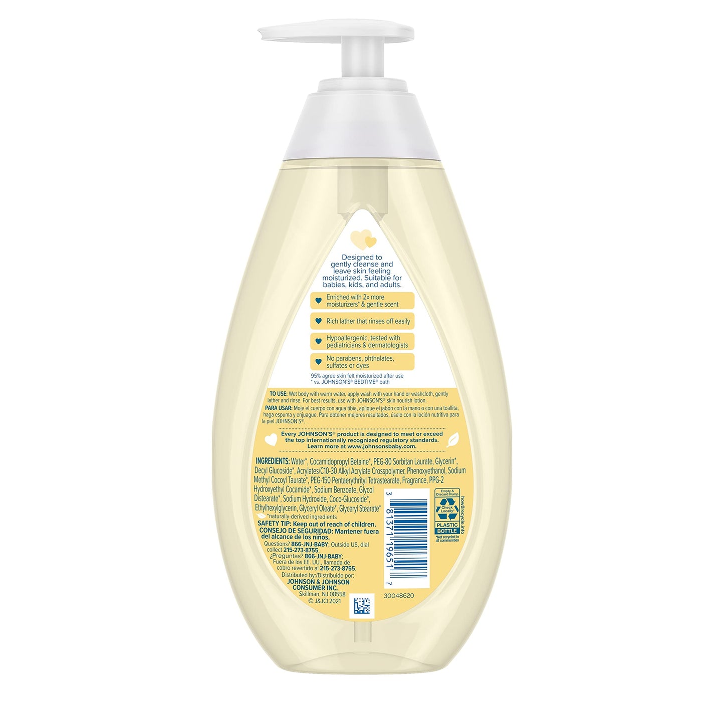 Johnson's Skin Nourishing Moisture Baby Body Wash With Vanilla & Oat Scents, Hypoallergenic & Tear Free Baby Bath Wash, Paraben-, Dye-, Sulfate & Phthalate-Free, 20.3 fl. oz