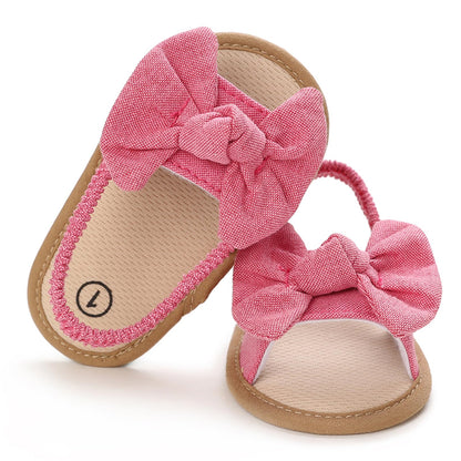 Baby Girls Bow Knot Sandals Flat Non-Slip Patchwork Princess Shoes Infant First Walking Slipper Shoes Beach Sandals
