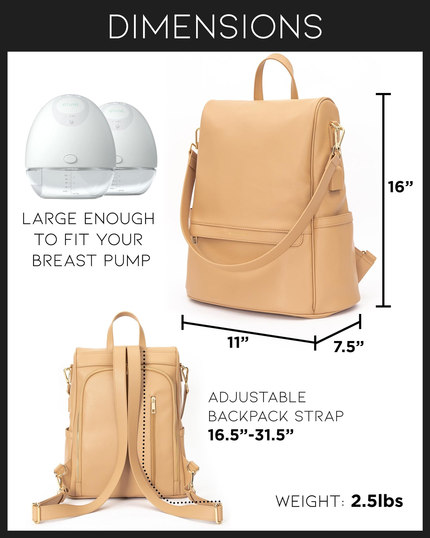 Leather Diaper Bag Backpack with USB Charging port, Changing Pad, Stroller Straps, and Bottle Holder (Brown Olivia)