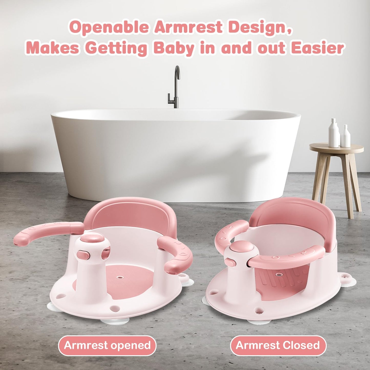 Baby Bath Seat, Infant Bathtub Seats for Babies Sitting Up Aged 6-24 Months, New Baby Bath Tub-Protect Toddlers Skin and Back Support, Soft Non-Slip Cushions Extra Added (Deep Pink)